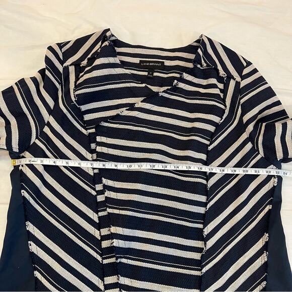 Lane Bryant Striped Frayed Edge Waterfall Jacket sz 22 Navy and Cream - Picture 7 of 11